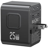 Travel Adapter - 25W Universal Power Plug (US/AU/EU/UK) - Black