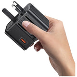 Travel Adapter - 25W Universal Power Plug (US/AU/EU/UK) - Black