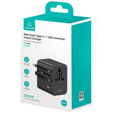 Travel Adapter - 25W Universal Power Plug (US/AU/EU/UK) - Black
